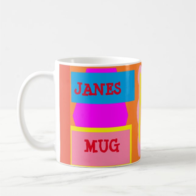 Taza De Café LOGO con nombres de Janes diseño divertido colores (Izquierda)