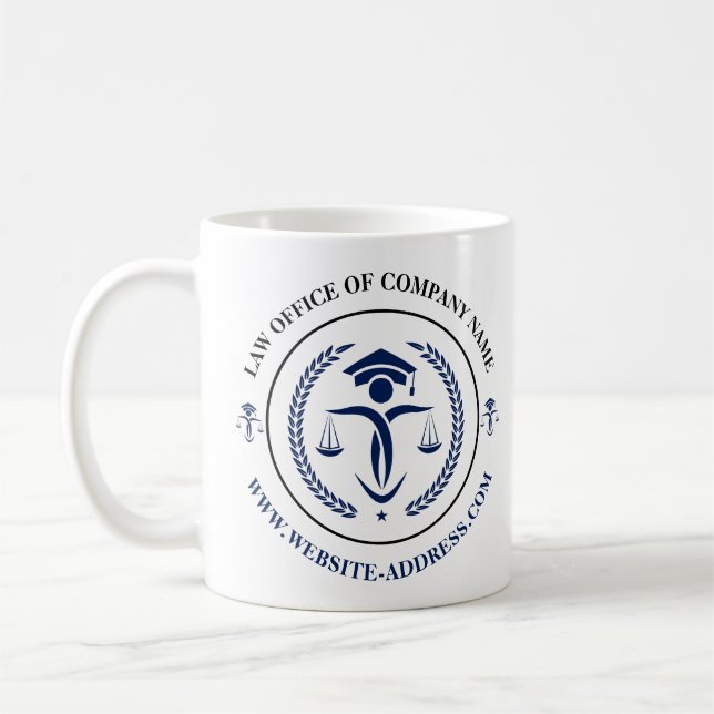 Taza De Café Logo de Blue Justice con texto personalizado (Izquierda)