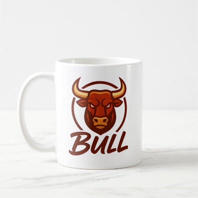 Taza De Café Logo de Fierce Bull Head, Creative Mascot BULL (Izquierda)