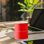 Taza De Café Logo de Red Business rectangular<br><div class="desc">Color de fondo rojo. Personalice y agregue su logotipo empresarial rectangular, </div>