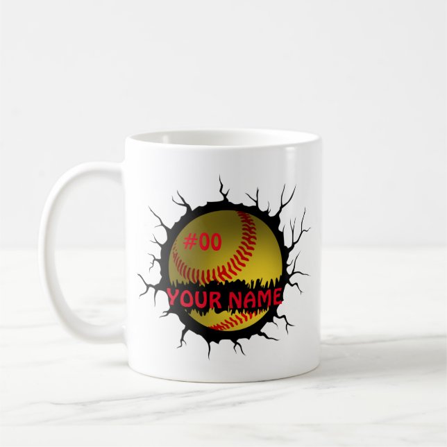 Taza De Café Logo de Softball, nombre personalizado de Softball (Izquierda)
