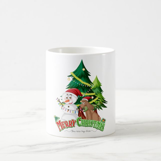 Taza De Café Logo de texto de Feliz Navidad con Snowman y Chris (Centro)