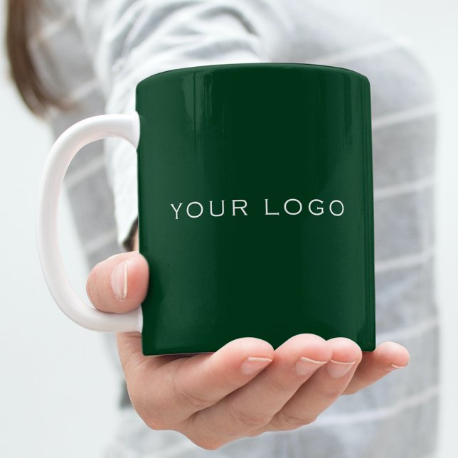 Taza De Café Logo de un negocio verde esmeralda rectangular (Subido por el creador)