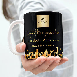 Taza De Café Logo del agente inmobiliario Black gold city