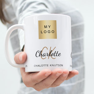 Taza De Café Logo del negocio del nombre del monograma negro bl