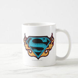Taza De Café Logotipo azul de Supergirl con las llamas