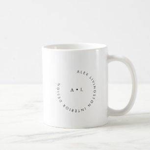 Taza De Café Logotipo de monograma de círculo blanco negro mini