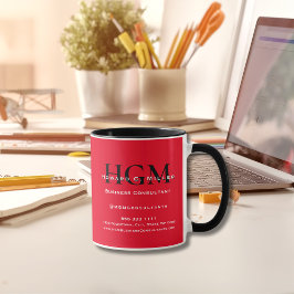 Taza De Café Logotipo de Monograma Empresarial Rojo Blanco Blan