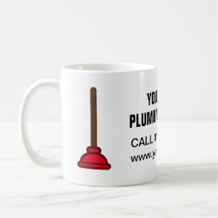 Taza De Café logotipo de negocio de fontanería con émbolo rojo
