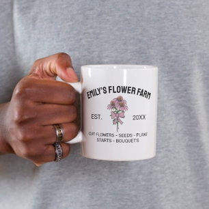 Taza De Café Logotipo de negocio de granja de flores rosadas y