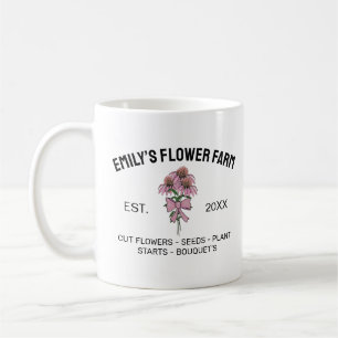 Taza De Café Logotipo de negocio de granja de flores rosadas y 