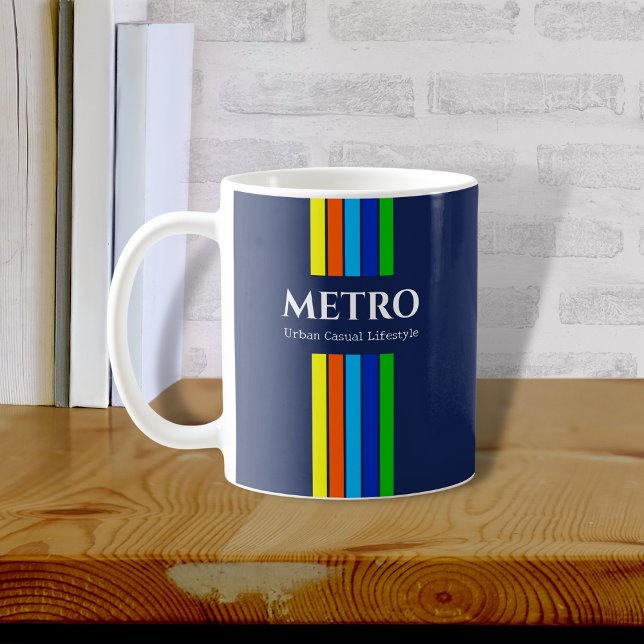 Taza De Café Logotipo de negocios Retro Blue Moderns Stripes (Subido por el creador)