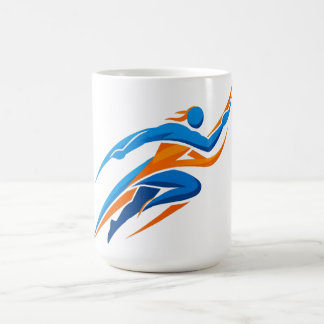 Taza De Café Logotipo dinámico de corredor azul naranja velocid