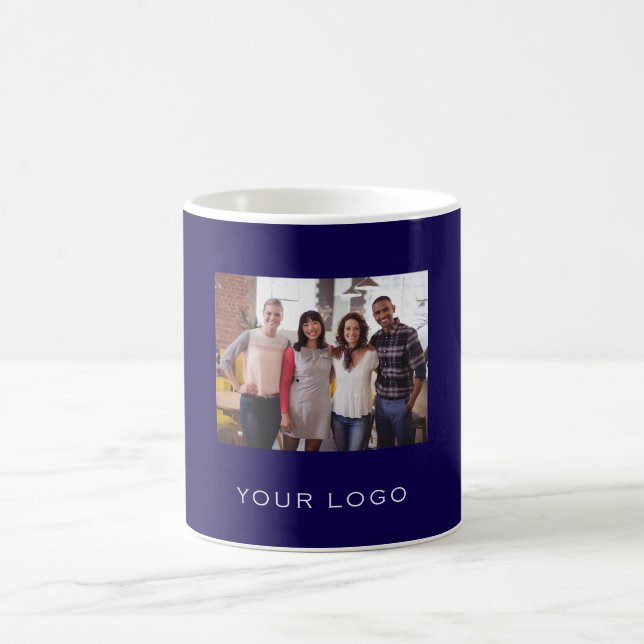 Taza De Café Logotipo empresarial azul foto rectangular (Centro)