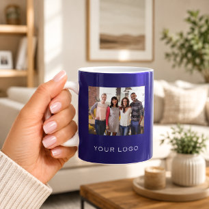 Taza De Café Logotipo empresarial azul foto rectangular