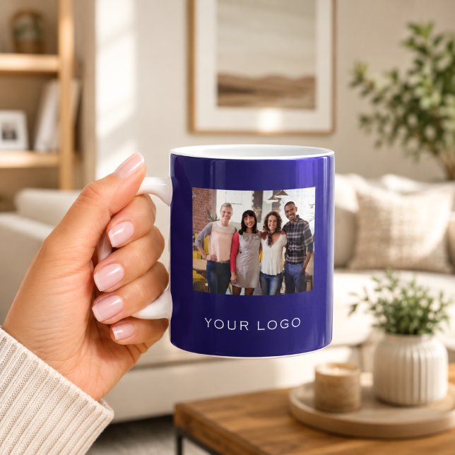 Taza De Café Logotipo empresarial azul foto rectangular (Subido por el creador)