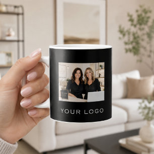 Taza De Café Logotipo empresarial negro foto rectangular