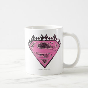 Taza De Café Logotipo rosado de Supergirl con las llamas