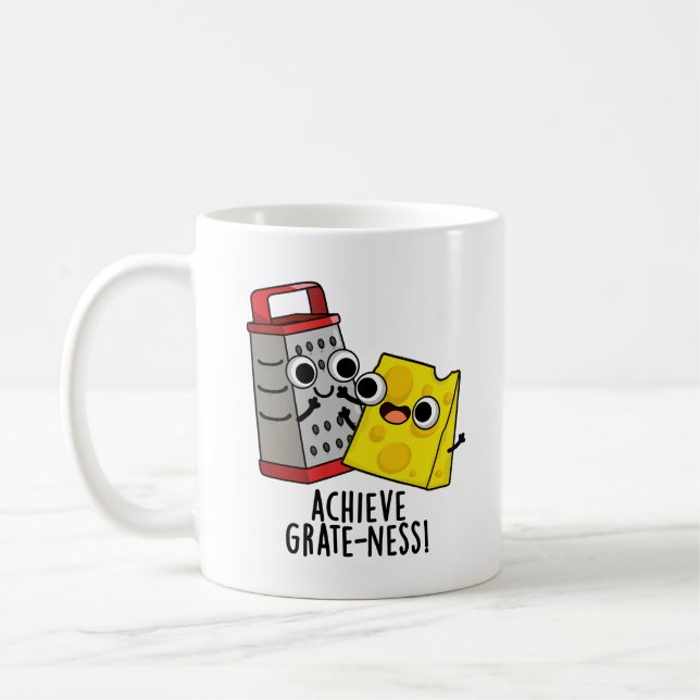 Taza De Café Lograr Grateness Funny Cheese Puns (Izquierda)