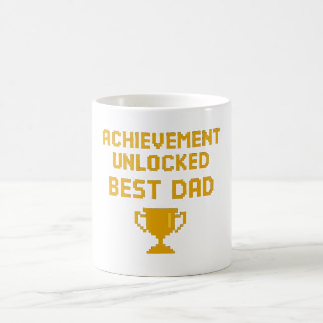 Taza De Café Logro desbloqueado Mejor Papá Trofeo Pixel (Centro)