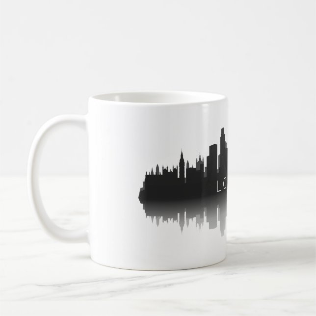 Taza De Café London Skyline Silhouette – Modern Black & White (Izquierda)