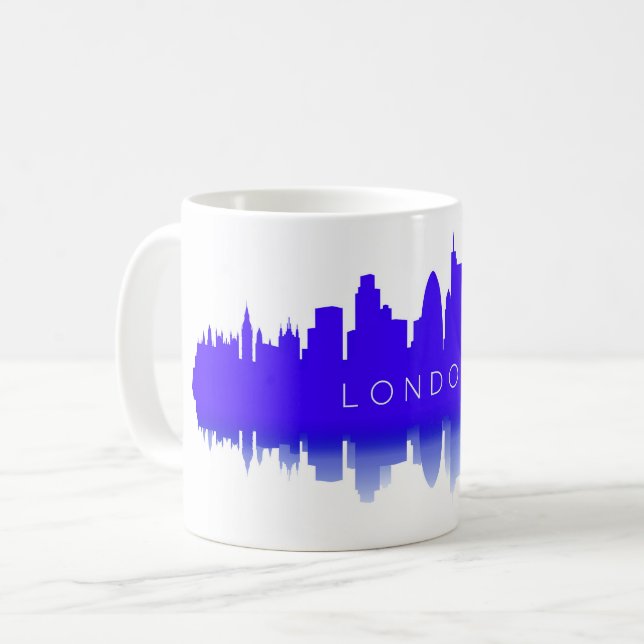 Taza De Café London Skyline Silhouette – Modern Blue (Anverso izquierdo)