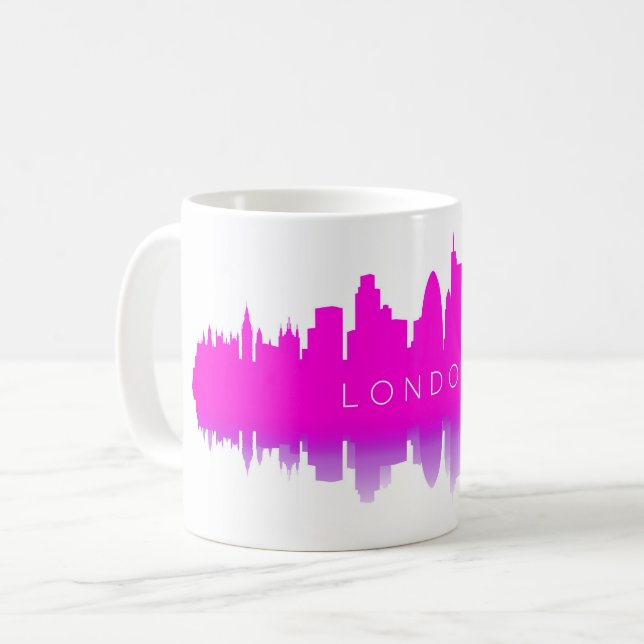 Taza De Café London Skyline Silhouette – Modern Pink (Anverso izquierdo)