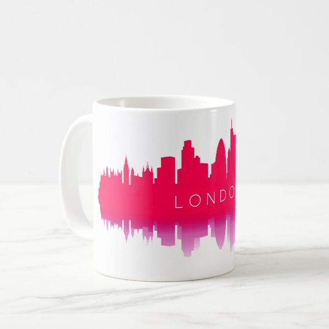 Taza De Café London Skyline Silhouette – Modern Red (Anverso izquierdo)