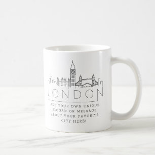 Taza De Café Londres, Inglaterra, línea estilizada   Lema Pers