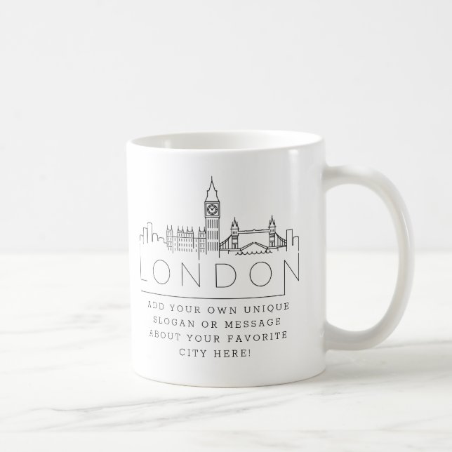 Taza De Café Londres, Inglaterra, línea estilizada | Lema Perso (Derecha)