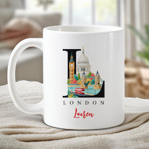 Taza De Café Londres Reino Unido Monograma Letra L Regalo Perso