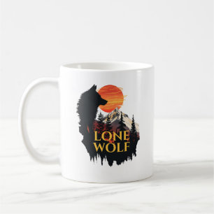 Taza De Café Lone Wolf, Naranja Sunset Silhouette Wolf Art