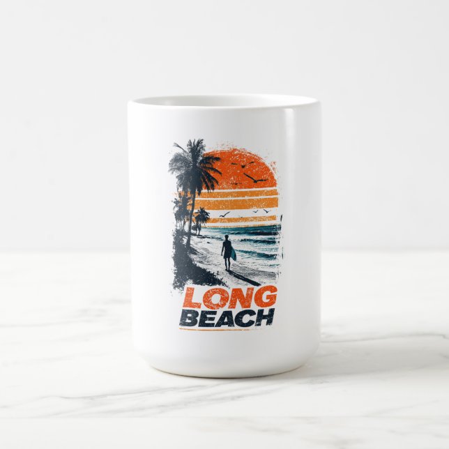Taza De Café Long Beach California Retro Sunset Palm Tree Beach (Centro)