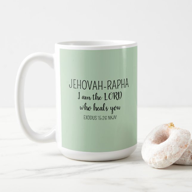 Taza De Café Lord Who Heals Light Green Simple Christian (Con donut)