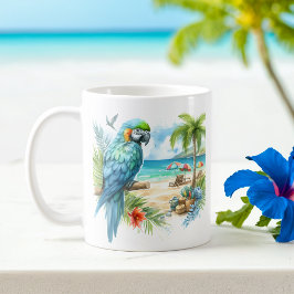 Taza De Café Loro acuático de verano en la playa