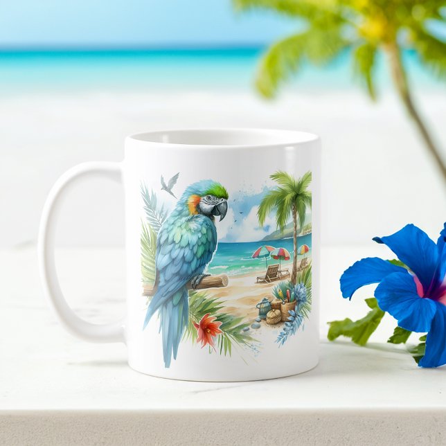 Taza De Café Loro acuático de verano en la playa (Subido por el creador)