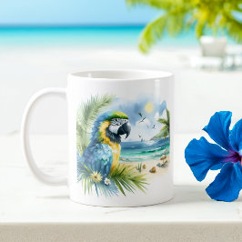 Taza De Café Loro acuático de verano en la playa
