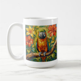 Taza De Café Loro Colorido y Flor Tropical Personalizado