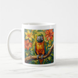 Taza De Café Loro Colorido y Flor Tropical Personalizado