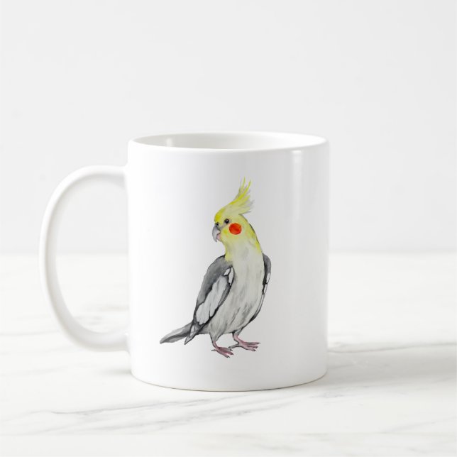 Taza De Café Loro cutáneo de la acuarela de Cockatiel. (Izquierda)