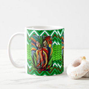 Taza De Café Loro de mujeres africanas Chevron verde Mug