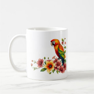 Taza De Café Loro Tropical y Flores