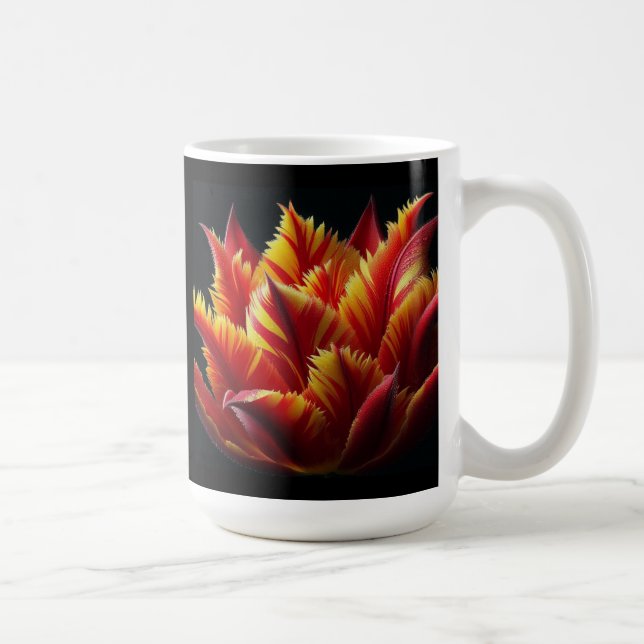 Taza De Café Loro Tulip Floral rojo y amarillo (Derecha)