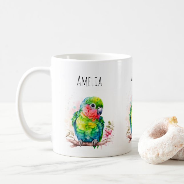 Taza De Café Loro verde - Ave bebé (Con donut)
