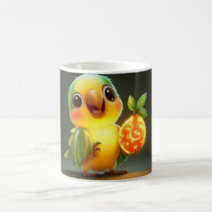 Taza De Café loro verde y amarillo bebé sosteniendo un an lumin