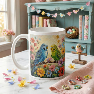 Taza De Café Loros Azules y Verdes Bonitos Personalizados