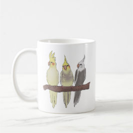 Taza De Café Loros Cacatúas Adorables se Agrupan en una Percha 
