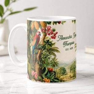 Taza De Café Loros Tropicales Flor de Cacao Acuarela Nombre Est