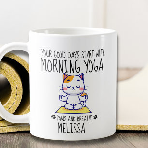 Taza De Café Los buenos días del yoga para gatos graciosos empi
