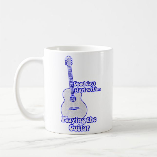 Taza De Café Los buenos días empiezan tocando la guitarra. azul (Izquierda)
